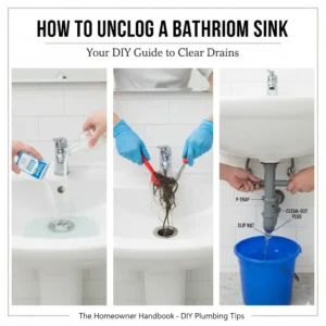 A bathroom sink with standing water, indicating a clog